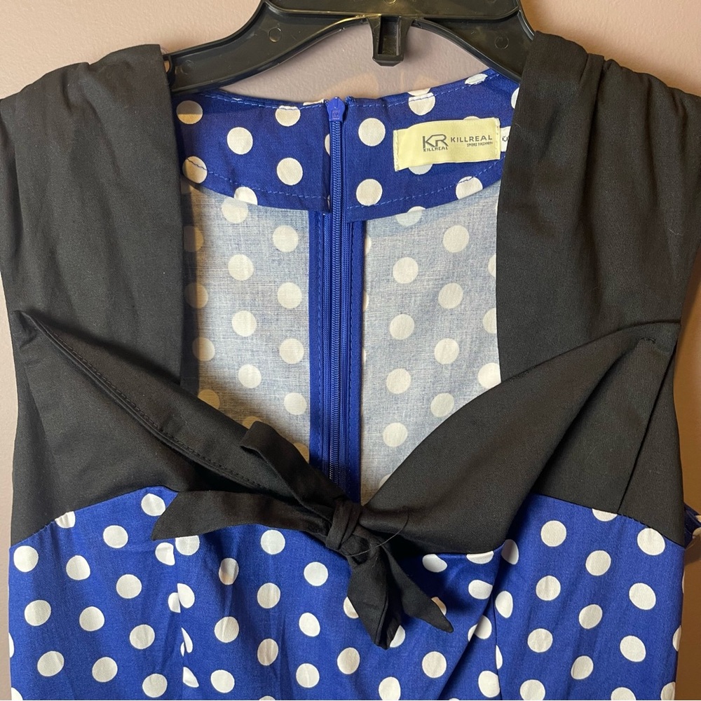 Killreal Blue White Polka Dot Swing Dress - Small - Picture 4 of 13
